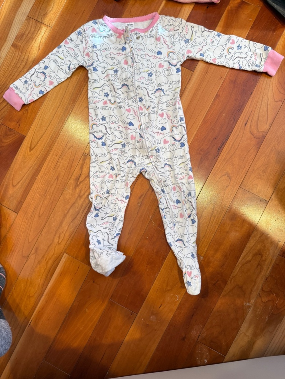 George White Footed One-Piece with Pink Trim and Dino Print